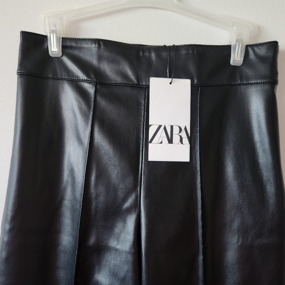 NWT ZARA Faux Leather Black Culottes Pants - Picture 5 of 8